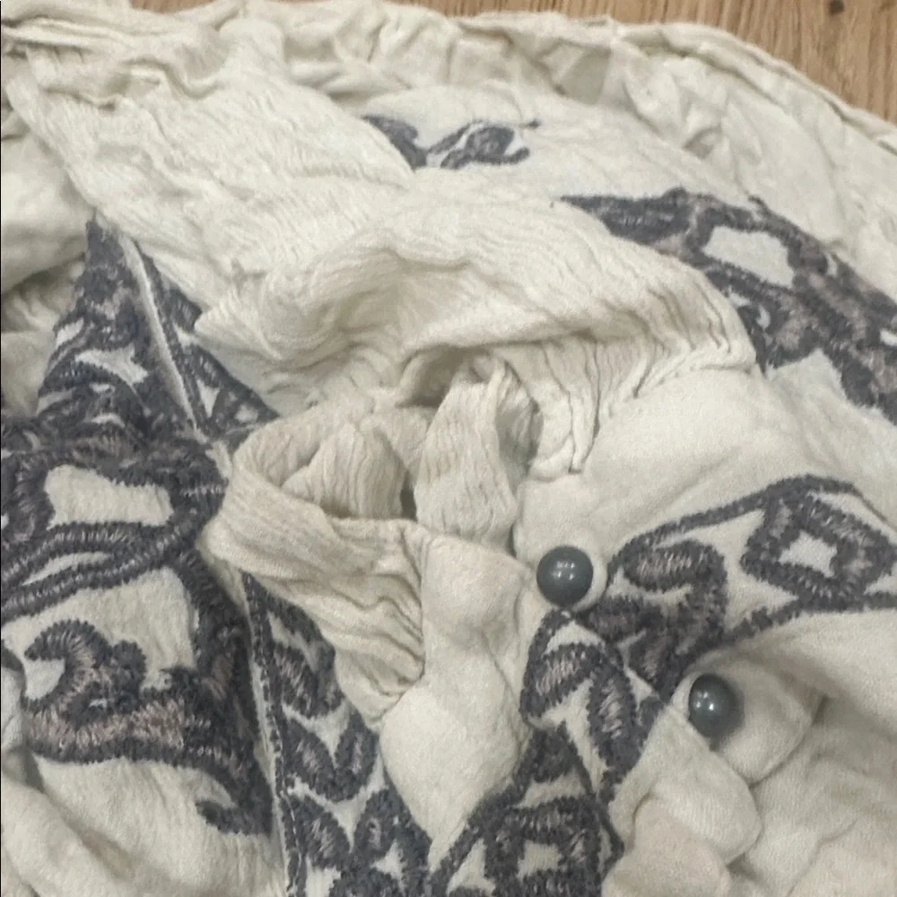 FREE PEOPLE Peasant Hearts in Heaven Embroidered Mini Dress Ivory Gray L - Picture 5 of 6